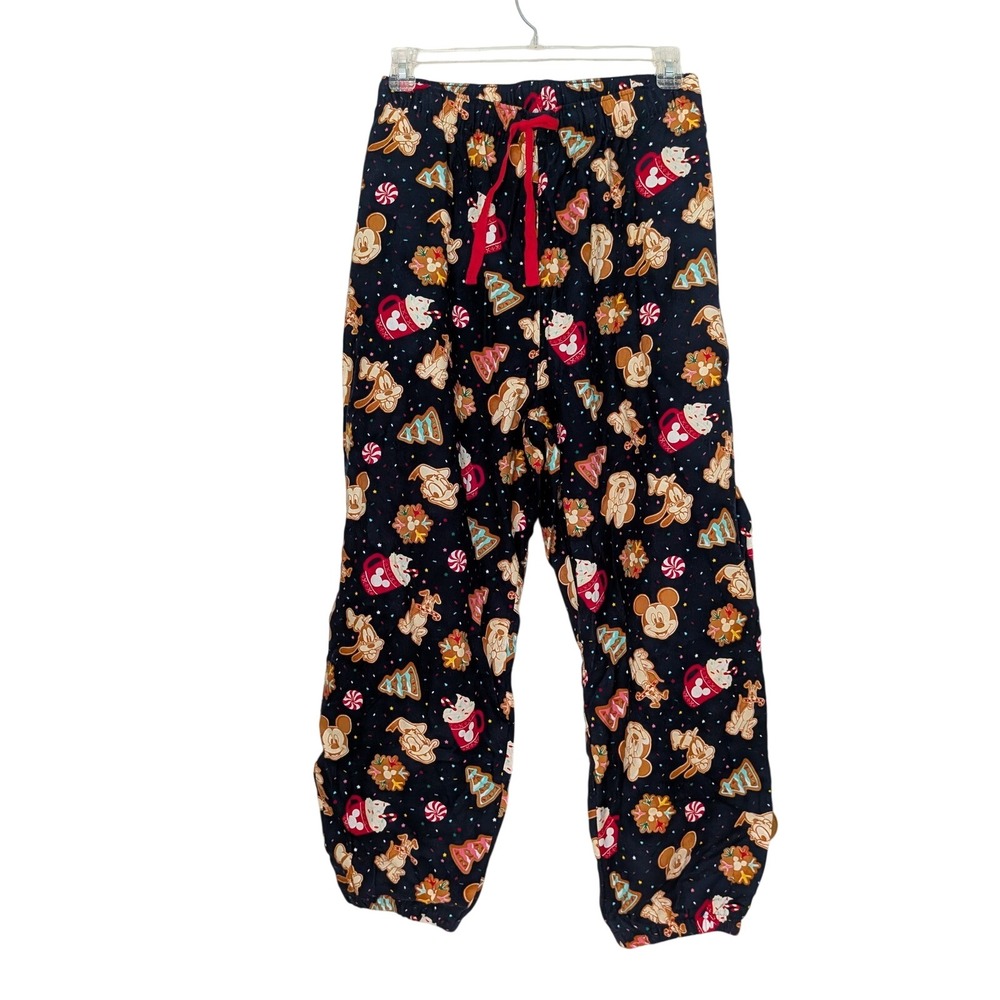 Disney Mickey Minnie Pluto Gingerbread Christmas Pajama Pants Navy Blue Flannel - Picture 1 of 16